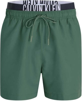 Calvin Klein Mens Medium Double Swim Shorts with Logo Waistband, Green (Wild Green), M
