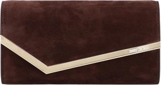 Jimmy Choo London Stijlvolle Suede Clutch met Kettingriem - Dames - Schoudertassen - Bruin - ONE Size - Leer - Tassen