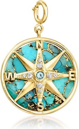 Ross-Simons Turquoise and White Topaz Compass Charm With Single Swiss Blue Topaz in 18kt Gold Over Sterling