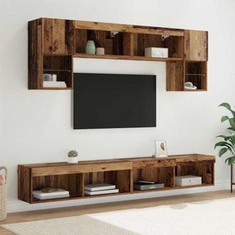vidaXL vidaXL Unit&agrave; a muro per TV con LED 6 pcs Legno vecchio