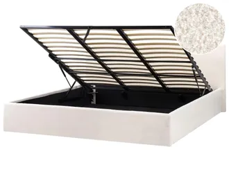 Beliani Cama matrimonial de tejido blanco 180x200