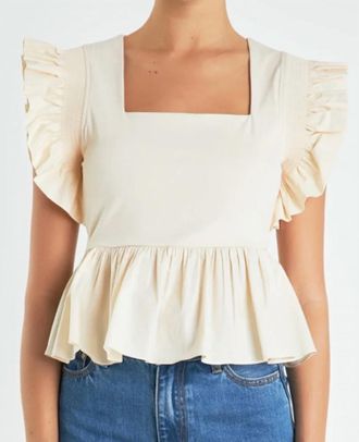 English Factory Peplum Ruffled Top In Cream