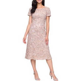 Alex Evenings Sequin Soutache Lace Cocktail Midi Dress in Champagne at Nordstrom, Size 14