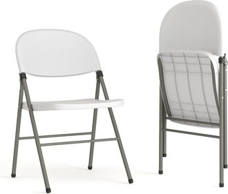 Flash Furniture HERCULES Series White Plastic Folding Chairs Set of 2 Lightweight Folding Chairs with Gray Frame