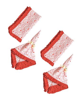 Tiramisu Set of 4 Romantic Scallop Ruffle Border Napkins