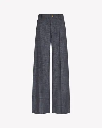 Serena Bute Wool Tweed Straight Leg Trouser - Navy Blue