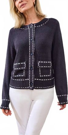 Tribal Contrast Stitch Cardigan In Jet Blue