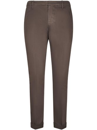 Dondup Brown Stretch Cotton Gabardine Cuffed Slim-Leg Chino Pants