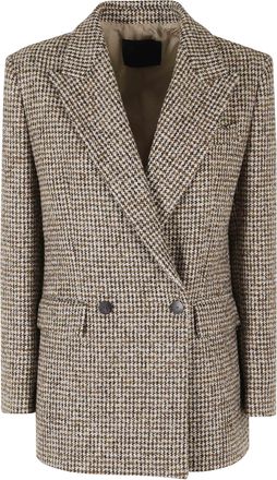 Dondup Brown Houndstooth Double-Breasted Polyester-Blend Blazer