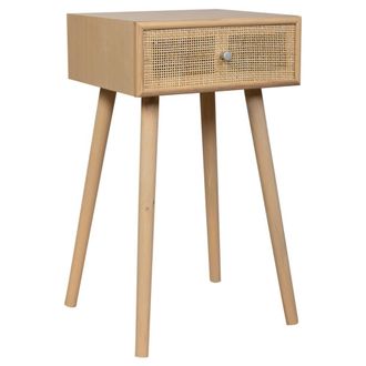 Wanderlust Deco Mesita de madera y rejilla de rattan de 1 cajon marron 40x36x70