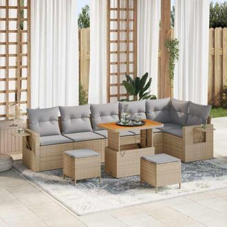 vidaXL Conjunto De Sof&aacute; De Jard&iacute;n 9 Pcs Beige Rat&aacute;n Sint&eacute;tico Vidaxl