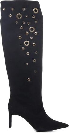 Pinko Zwarte puntige laarzen met metalen versiering - Dames - Hoge Laarzen - Zwart - 37 EU - Katoen - Schoenen