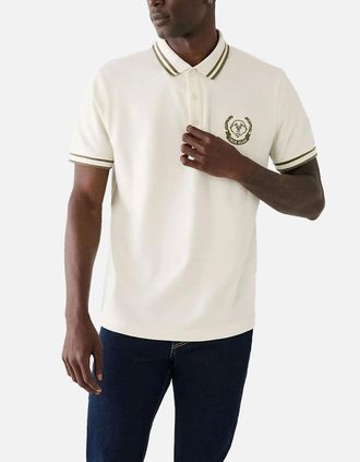 True Religion Mens True Religion Mens Polo Shirt Relaxed Fit Laurel Buddah Face Pique Polo Shirts - Cream - Size: 36