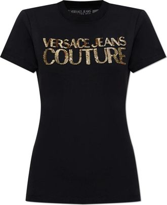Versace Jeans Couture T-shirt met open rug - Dames - T-shirts - Zwart - XS - Leer - Tops