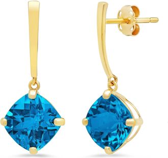 MAX + STONE 14k Yellow Gold Solitaire Cushion-Cut Gemstone Drop Earrings (8mm)