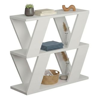 Dmora Mesa De Caf&eacute; Thalia, Mesa De Centro Baja, Revistero Para Sof&aacute;, Estante De La Sala De Estar, 60x22h57 Cm, Blanco, Con Embalaje Reforzado - Dmora