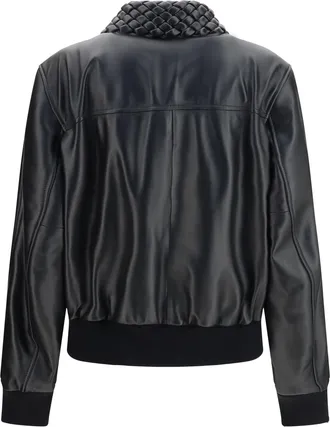 Bottega Veneta Padded Lambskin with Intrecciato Collar Jacket - Black