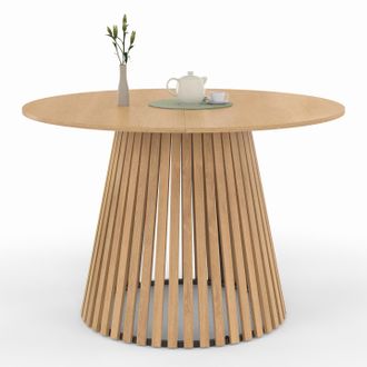 IDMarket Tavolo Da Pranzo Rotondo Per 6 Persone Carmen Con Gambe A Doghe In Legno E Piano In Legno Da 110 Cm