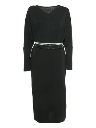 Max Mara V-neck leather-belt midi dress - Nero