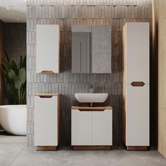 Vicco Juego De Muebles De Ba&ntilde;o Lotta, Roble/rayas Blancas, 5 Partes, Vicco