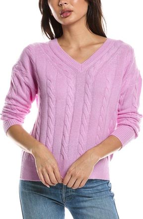 Fort&eacute; Cashmere Fashioned Cable V-Neck 100% Cashmere Sweater