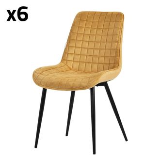 ML Design Sillas de comedor, set de 6, amarillo mostaza, de terciopelo