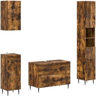 vidaXL Juego De Armarios De Ba&ntilde;o De 4 Piezas Haarlem Roble Ahumado Vidaxl