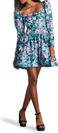 Tadashi Shoji Flora Jacquard Long Sleeve Fit & Flare Minidress in Lilac/Floral at Nordstrom, Size 10
