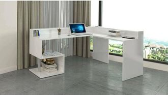 Dmora Escritorio Sansone, Escritorio De Esquina Con Estantes De Almacenamiento, Escritorio De Oficina Multiusos Con Tablero, 180x92,5h160 Cm, Pizarra, Con E