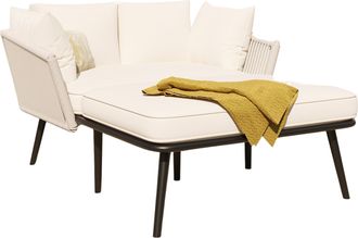 STILVORA Tumbona Doble Con Coj&iacute;n 10 Cm Y 2 Cojines, Respaldo Trenzado, Estructura De Acero, En Poli&eacute;ster Beige