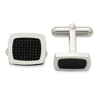 Diamond2Deal Stainless Steel Polished Black Carbon Fiber Inlay Cufflinks