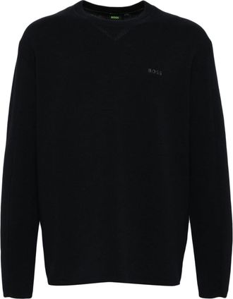 HUGO BOSS Mens Rildor Crew Neck Cotton Sweater, Navy