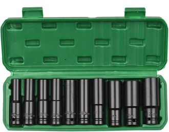 OEM Juego De 10 Vasos De Impacto Hexagonales De 1/2 Pulgada, Vasos Profundos, Tama&ntilde;os M&eacute;tricos De 10 A 24 Mm, Material Cr-v Con Estuche R&iacute;gido