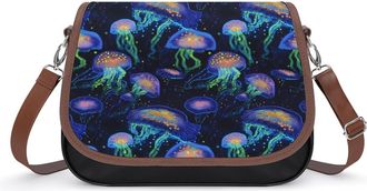 Generic Glowing Up Jelly Fish Womens Crossbody Bag Fashion Shoulder Handbags Message Tote Bag with Adjustable Strap