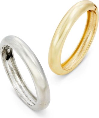 Savvy Cie Jewels GOLD AND RHODIUM PLATED OVER BRASS DUO BANGLE SET BRACELET