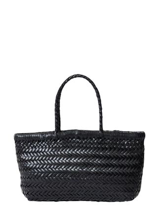 Dragon Diffusion Flat Gora Black Mini Shoulder Bag With Two Top Handles And Interwoven Design In Leather Woman