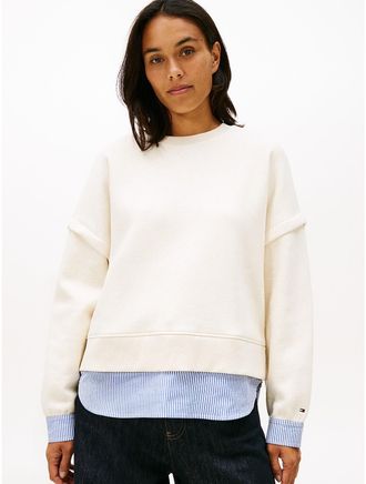 Tommy Hilfiger Womens Layered-Look Fleece Sweatshirt - Beige - XXL