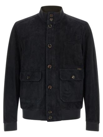Moorer Blue Solid Mandarin Collar Jacket