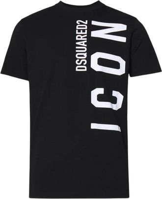 Dsquared2 Mens Black T-shirt Large Icon White Logo Cotton - Size X-Large