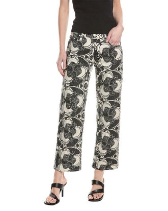 Mother The Mid-Rise Rambler Zip Ankle Curlycue Black & Cream Jean