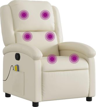 vidaXL Sill&oacute;n Reclinable De Masaje Cuero Sint&eacute;tico Crema Vidaxl