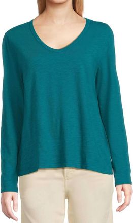 Elliott Lauren Long Sleeve V-Neck Knit Top In Teal