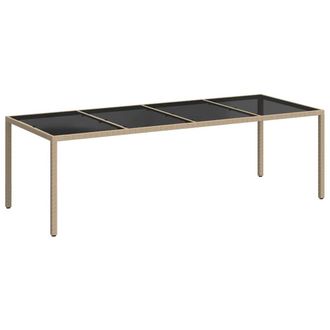 Berkfield Home Garden Table Beige 250x100x75 cm Tempered Glass & Poly Rattan | Size: 250 x 100 x 75 cm