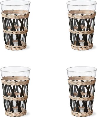 Tag Island Collection Clear Glass Tumbler with Cattail Straw Set in Black at Nordstrom