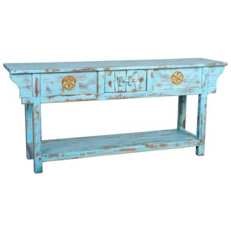 Wanderlust Deco Recibidor-consola de madera acabado artesanal azul 181x45x80