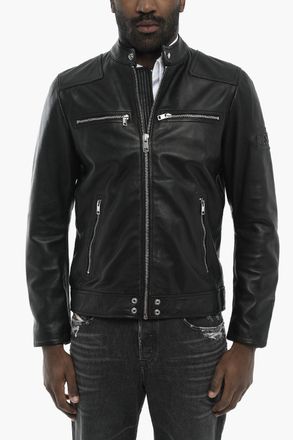 Diesel Leather Jacket L-BOY-R-NEW with Embossed Logo Diesel