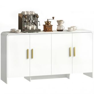 HOMCOM Homcom Aparador De Cocina, Armario De Cocina Con 4 Estantes, 4 Puertas De Cierre Suave, Para Comedor, Mueble Para Tv 72 Pulgadas, 152x40x80 Cm, Blanco