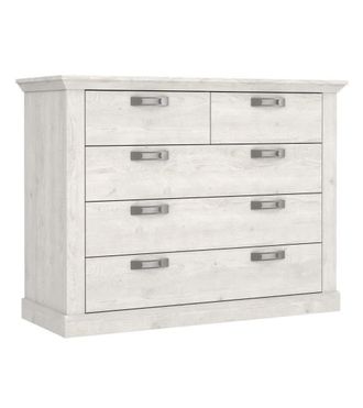 Home Heavenly C&oacute;moda de 5 cajones r&uacute;stico moderno en color blanco pino