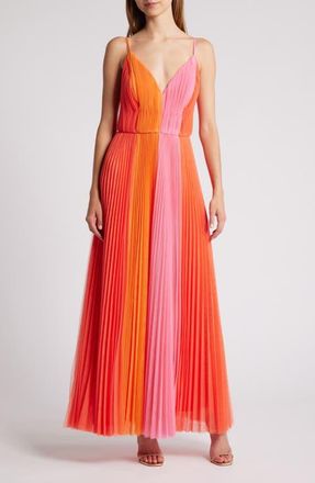 Hutch Colorblock Pleated Tulle Gown in Warm Multi at Nordstrom, Size 12