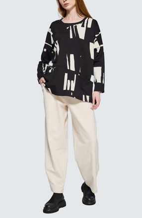 Luukaa D'Celli Marilla Printed Pocket Tunic in Ivory Black at Nordstrom, Size X-Large